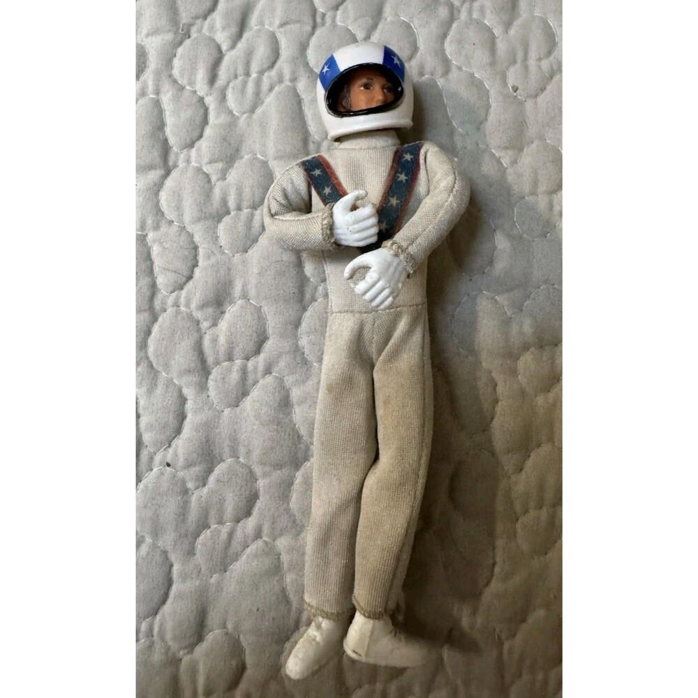 Vintage 1970s Ideal Evel Knievel Stunt World Bendy Action Figure Jumpsuit Helmet